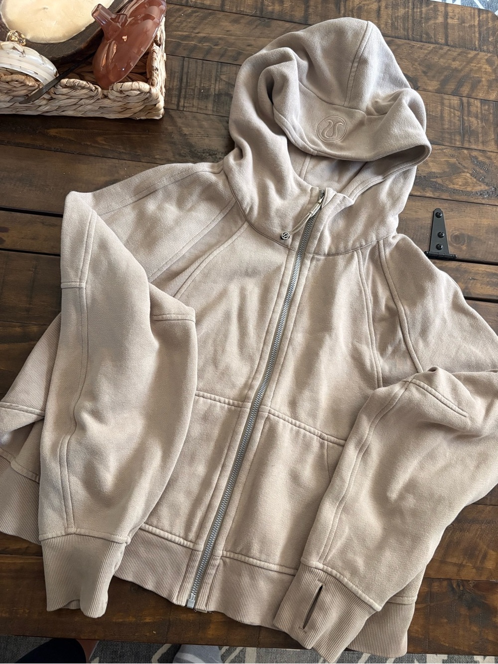 lululemon athletica Taupe Hooded Zip-Up Bomber Jacket